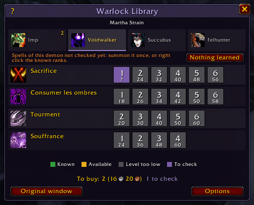 Thumbnail A demon never summoned is shown “To check”. Summon it once, right click the known ranks, or click “Nothing learned”.
