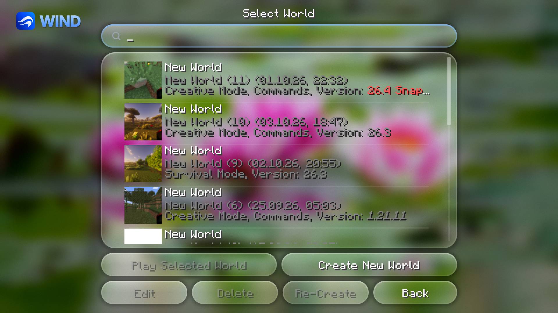 Thumbnail The world selector looks much cleaner, you can easily drag and drop worlds trough the list to keep it organised, or use the new Right click menu to sort them