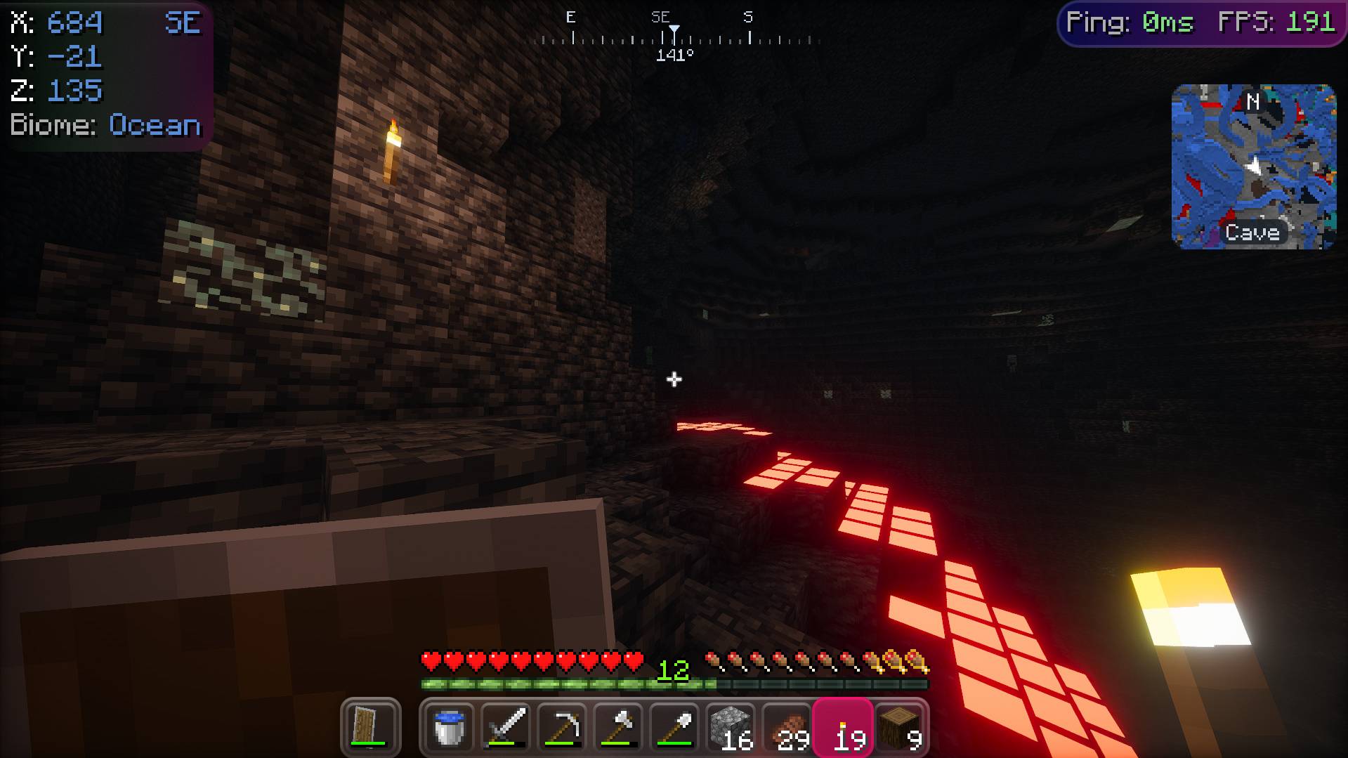 Thumbnail You can see the light levels, and light your place up so no anoying creeper distroys your base again! .. or cave..
