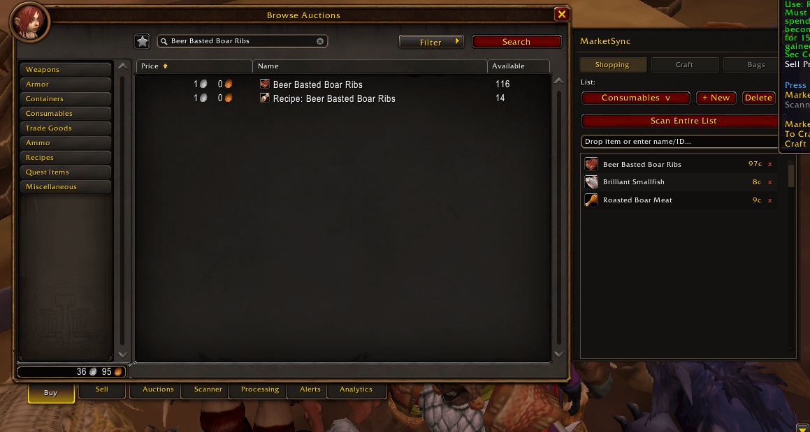 Thumbnail Clicking lists on MarketSync breakout on right side will search the item on the Buy page.