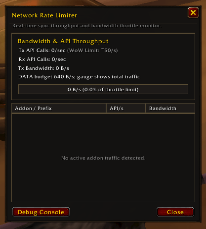 Thumbnail Built in Hard capped rate limiter of 800/s to prevent a disconnect MarketSync holds 640 for itself and the remaining budget for other addons that may communicate)