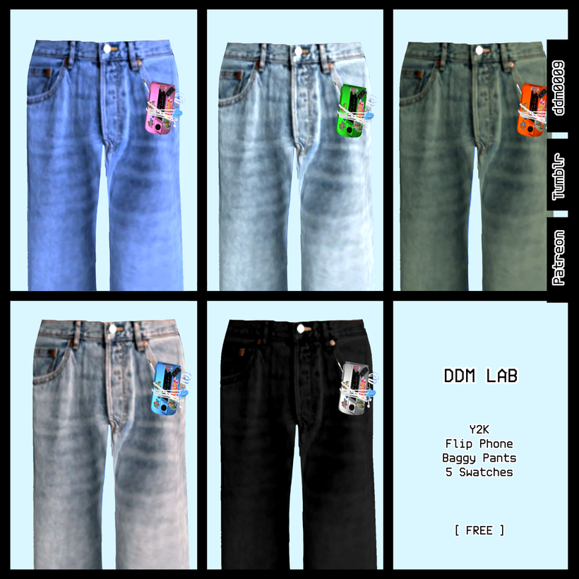 C / Y2K Flip Phone Baggy Pants [5 Swatches] - The Sims 4 Create a Sim ...
