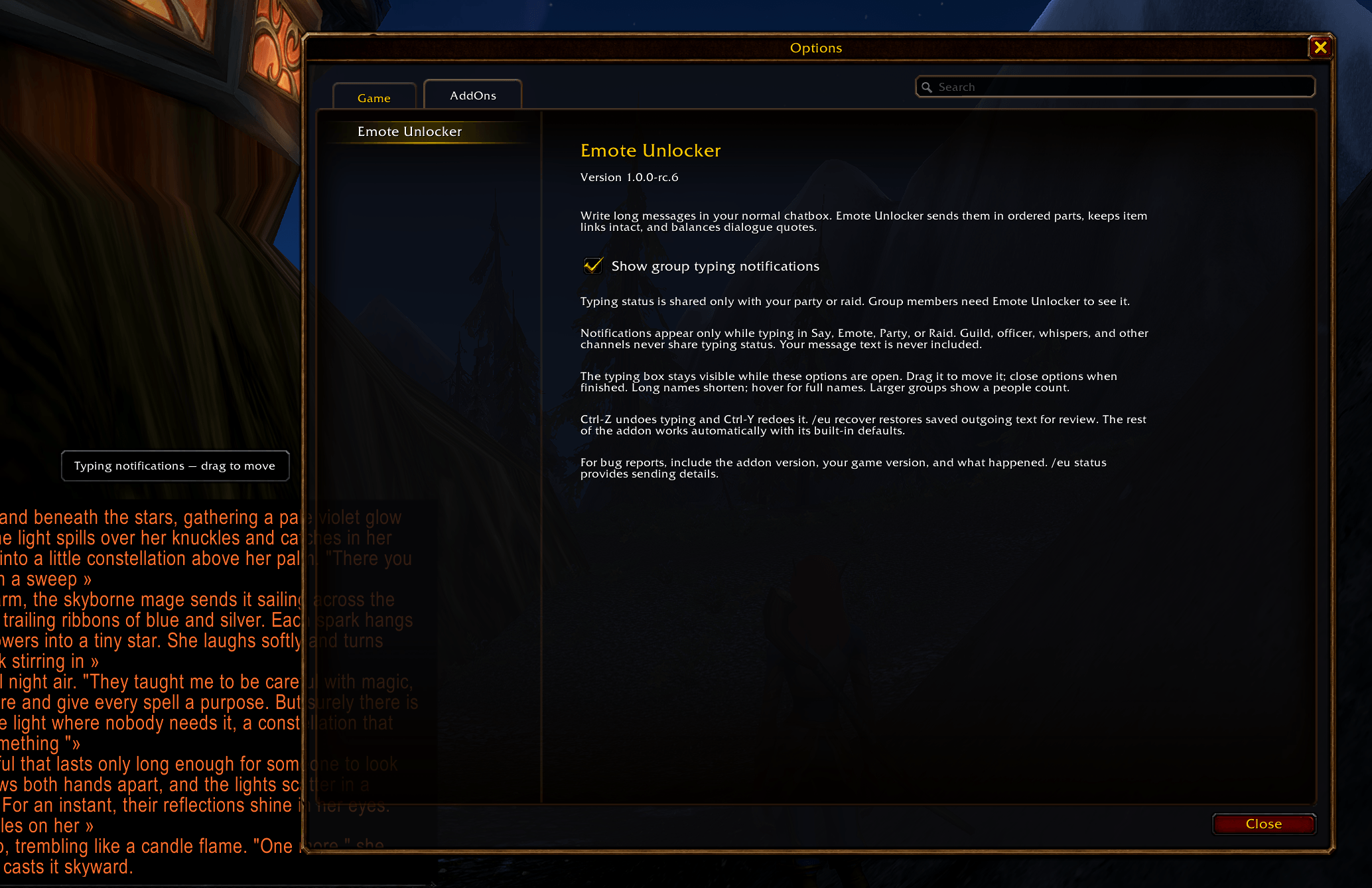 Thumbnail Simply options settings that allows you to disable typing notifications. Also the mainfeatures of the addon are covered here.