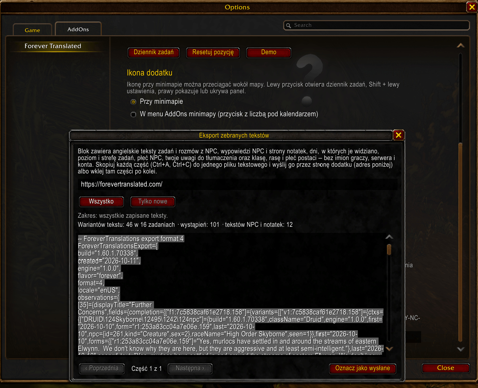 EN Export of your untranslated quests