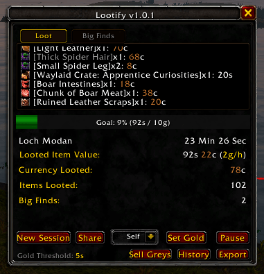 Gold value gold progress bar for current session. You can set your own personal goal.