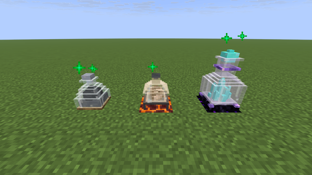 Coal in a Basic Flask, iron in a Thermal Flask above magma, diamonds in a Crystal Flask on crying obsidian.