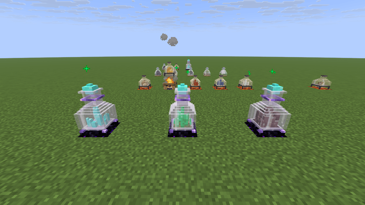 Thumbnail Crystal Flasks on crying obsidian growing diamond, emerald and netherite.