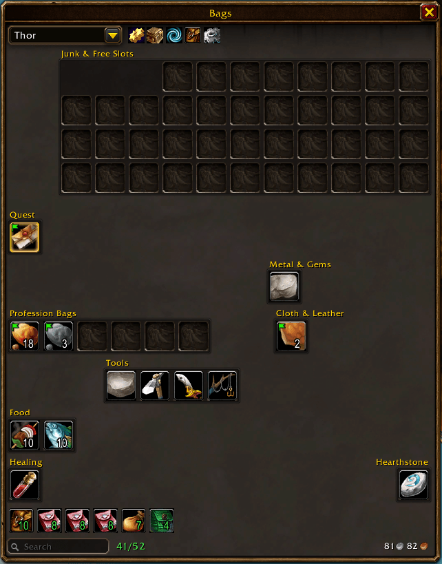 The game's own panel style, with section names shown.