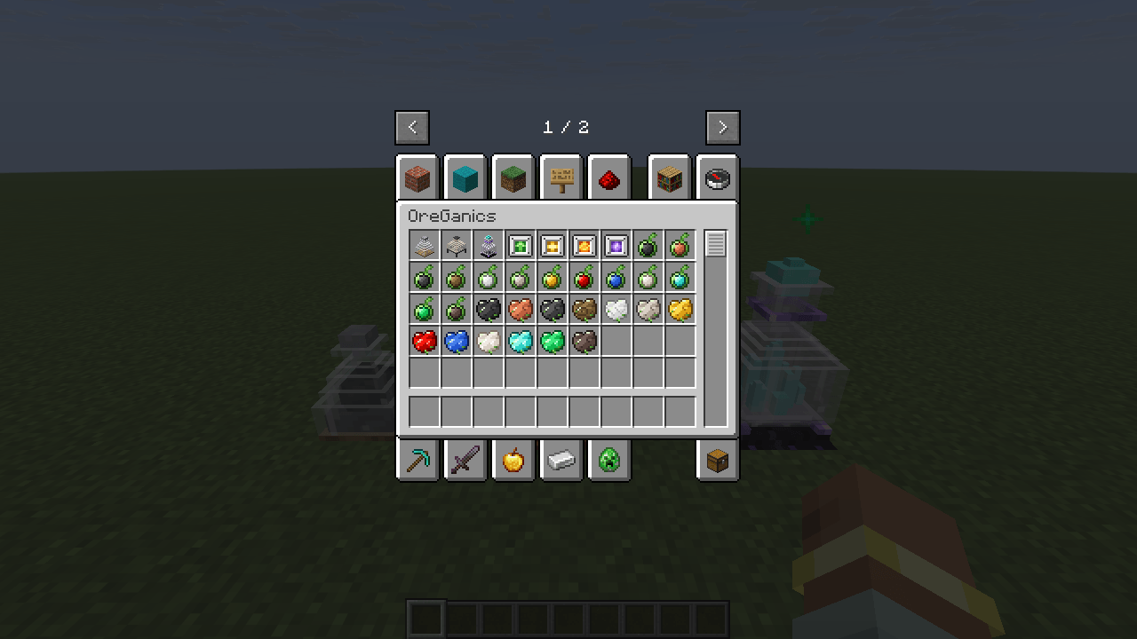 Thumbnail Flasks, modules, spores and Bio-Clumps in the OreGanics creative tab.