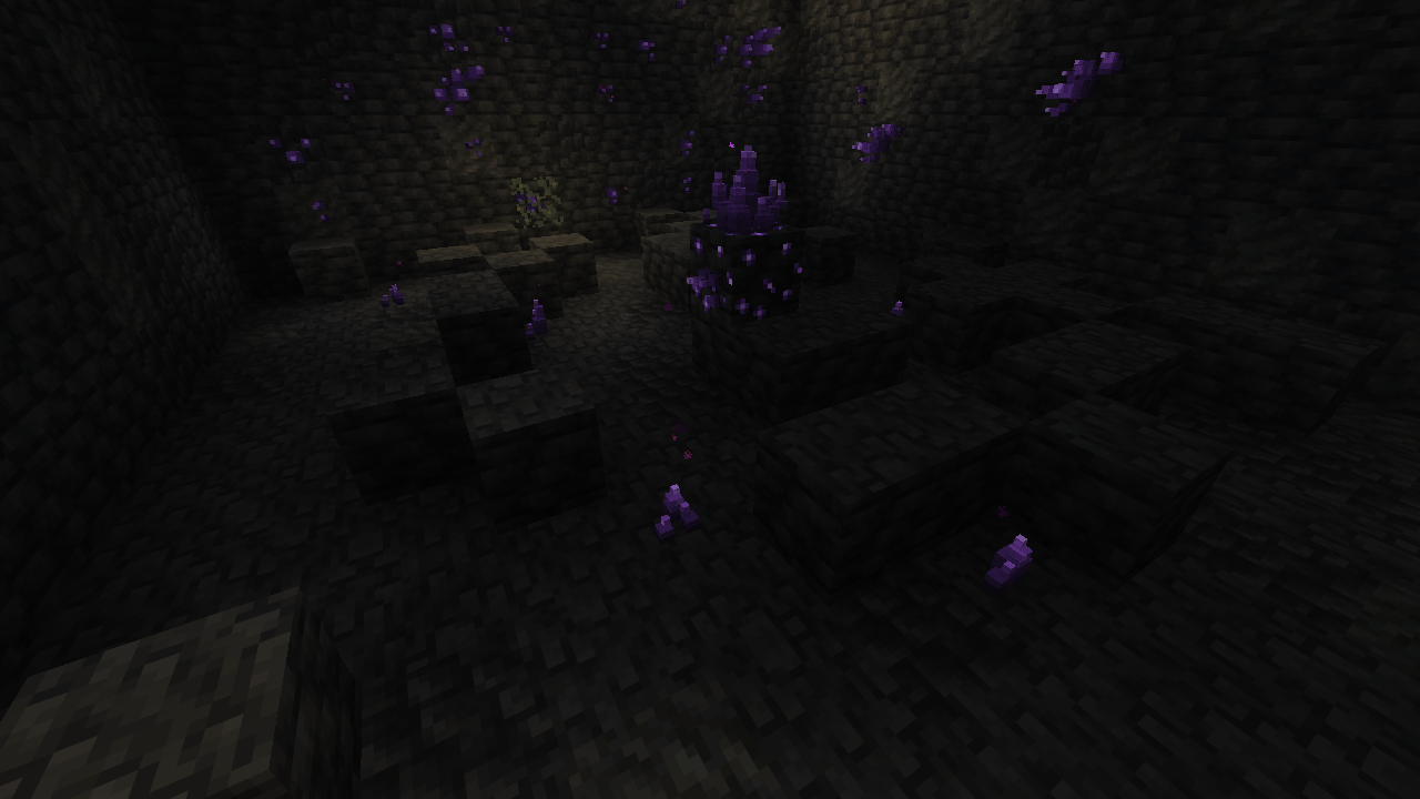 Thumbnail Translucent voxel crystals on deepslate in a pitch-dark cave. Monsters still spawn next to them.
