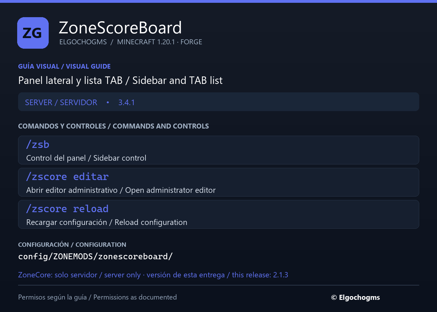 ZoneScoreBoard: command and control guide / Guía de comandos y controles