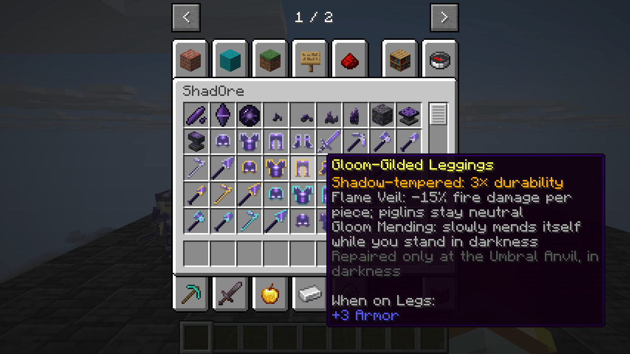 Thumbnail Every item of the mod: crystals, the heart, the altar, the anvil and the shadow gear.