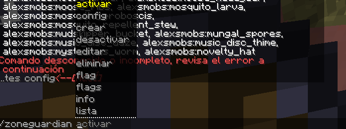 Guardian command suggestions / Sugerencias de comandos Guardian