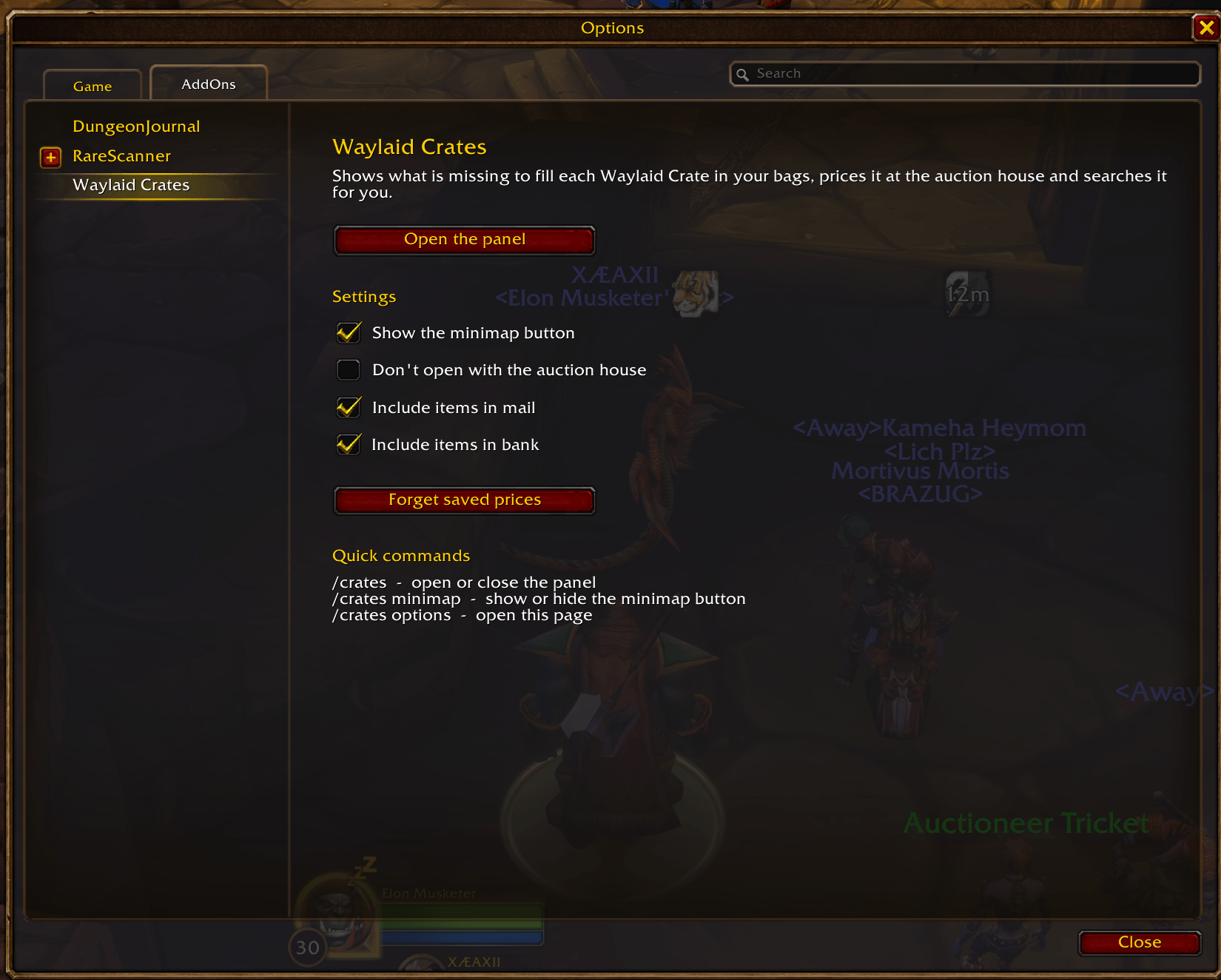 Addons section