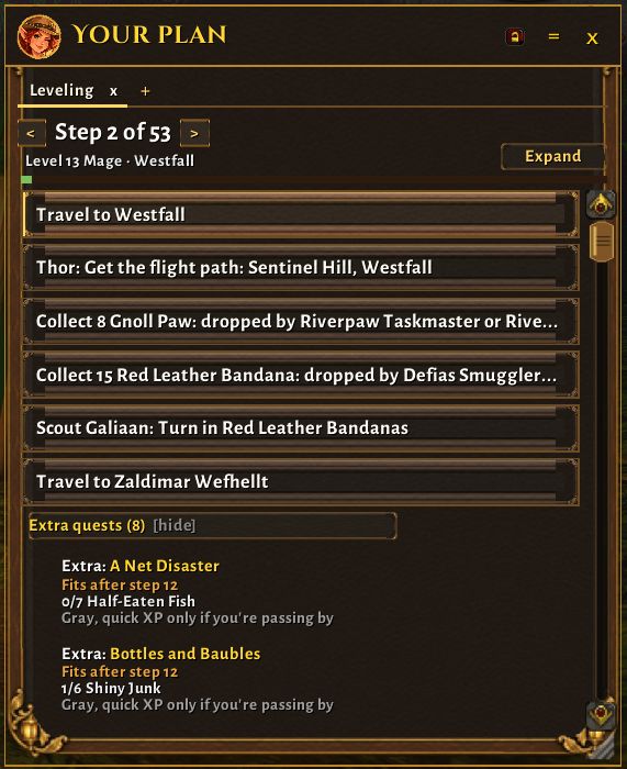Thumbnail One line per step, plus extra quests that fit along the way.
