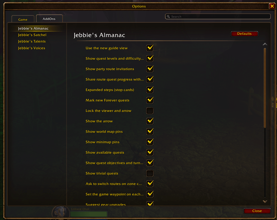 Thumbnail Every feature has its own switch in the AddOns options.