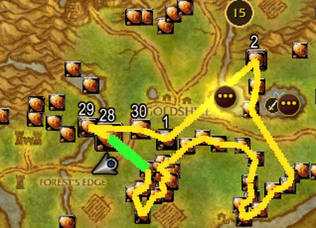 Numbered stops and the path between them, drawn on your map.