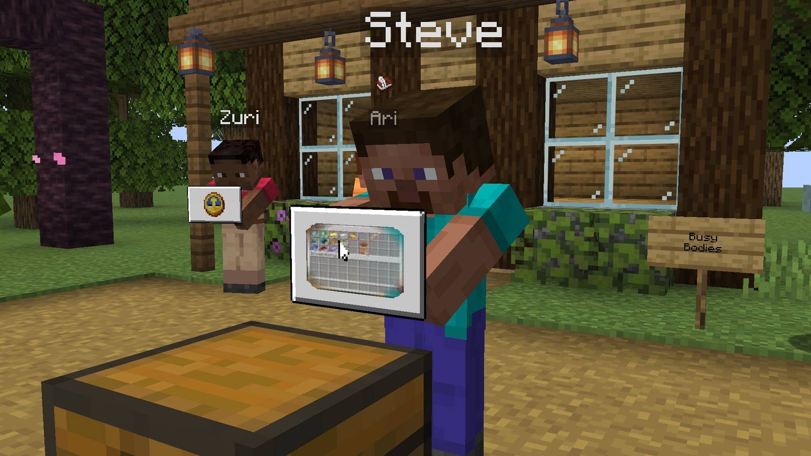 A live copy of a chest screen floating in front of a player