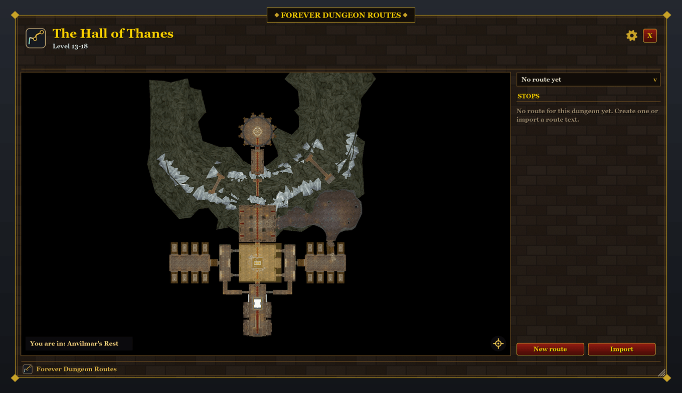 Thumbnail One of the new Forever dungeons from the minimap pictures of its building parts, Anvilmar's Rest lit up. Preview image, not an in-game screenshot.