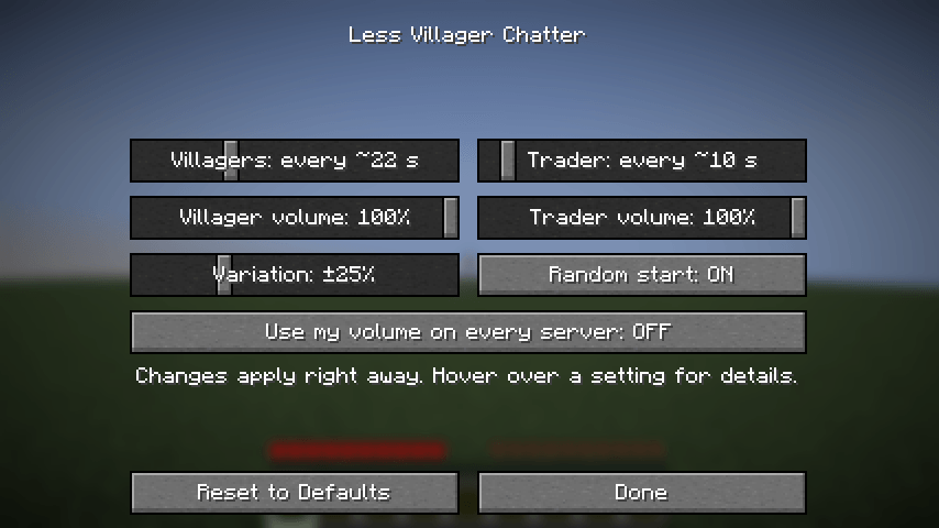 Settings screen