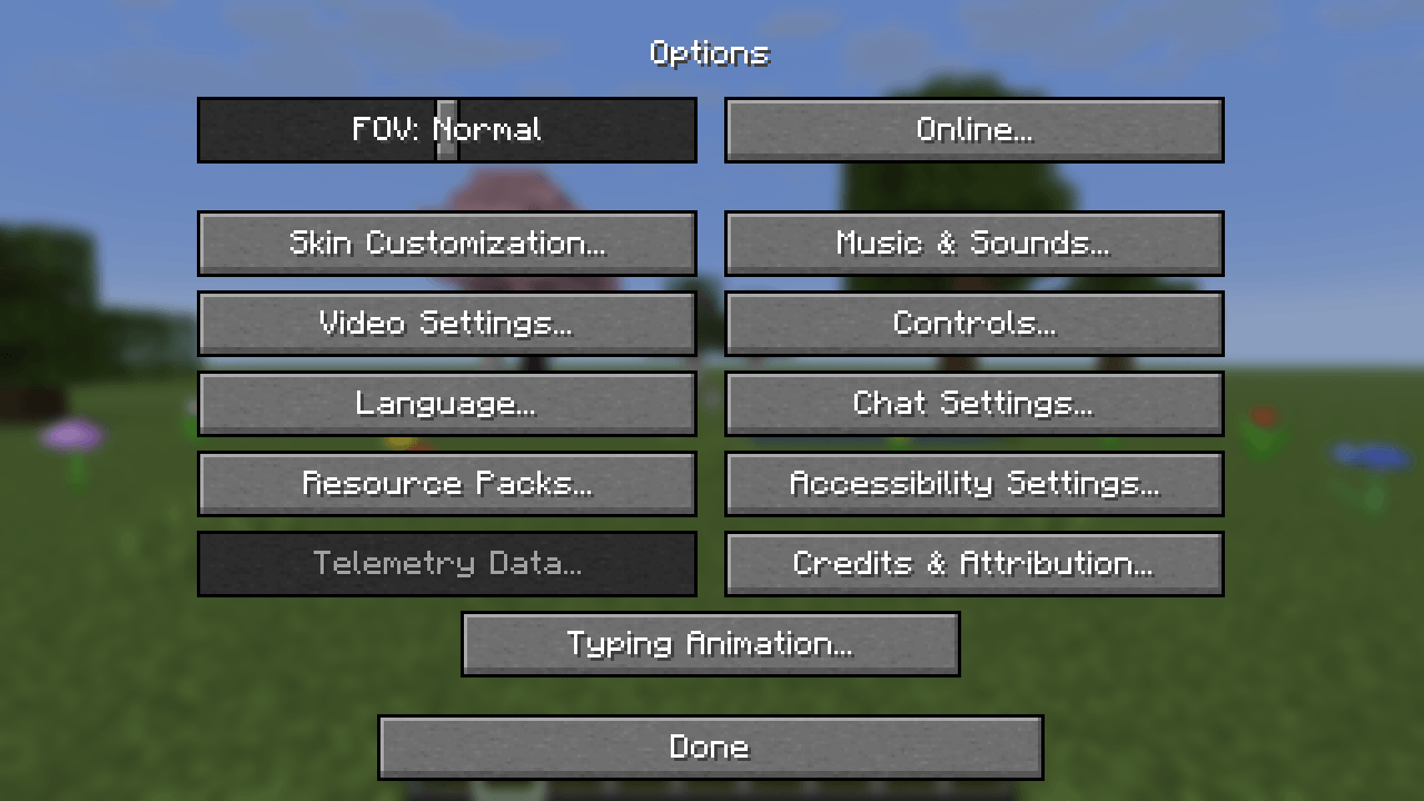 Thumbnail Open Typing Animation directly from the vanilla Options screen. The settings button can also be hidden in the mod configuration.