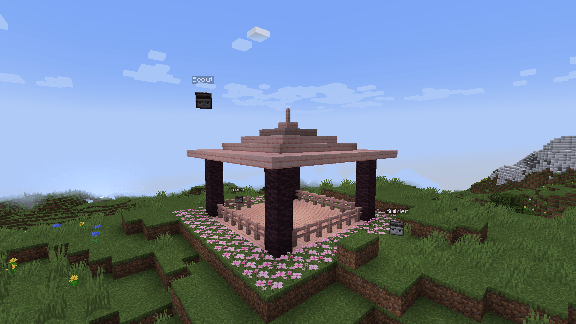 Claude's agents next to a gazebo it built with commands