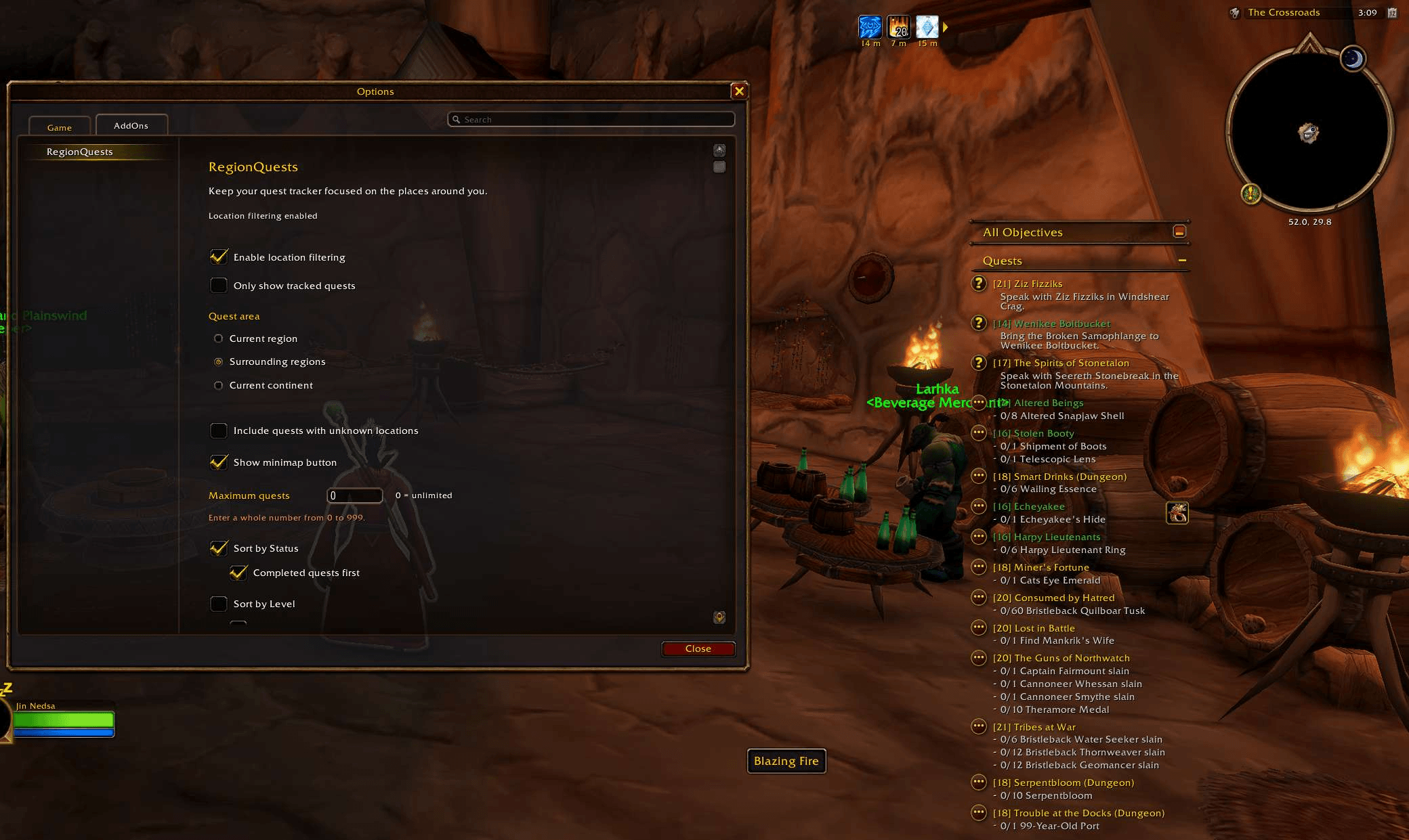 Thumbnail Quests sorted by status, with completed quests at the top.