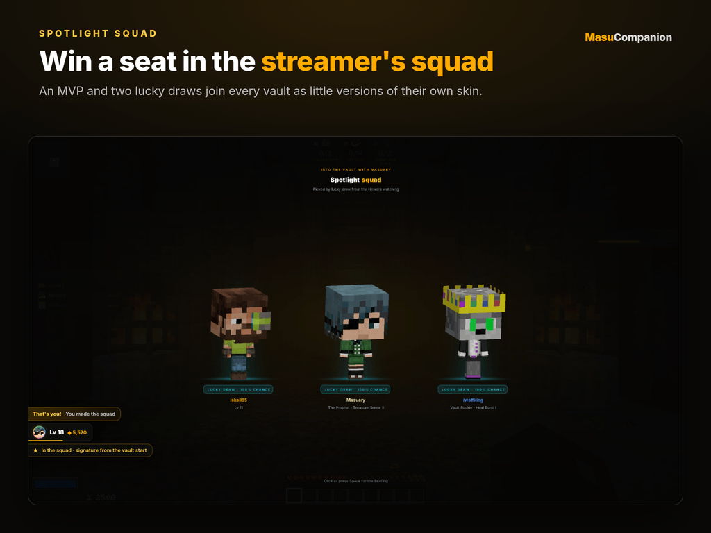 Thumbnail An MVP and two lucky draws join every run as little versions of their own skin.