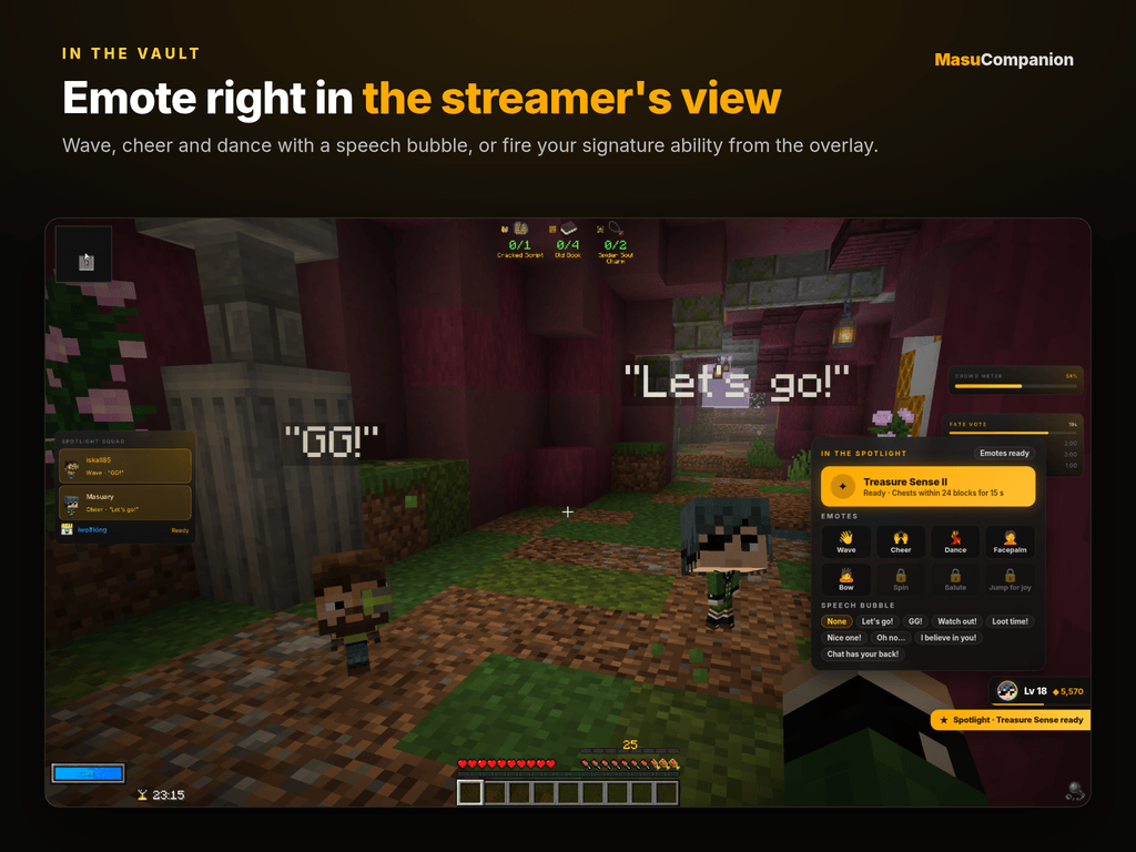 Thumbnail The squad follows the streamer, emotes and uses signature abilities.