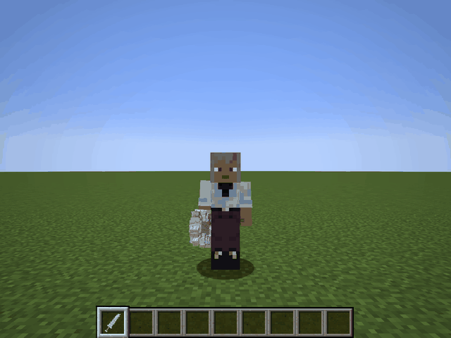 Thumbnail Actual Minecraft 1.21.1 third-person swing, recorded as 20 game frames over one second. Longer bone blade, purple eyes and sparse motes. Captured gameplay; normal melee damage keeps vanilla timing.