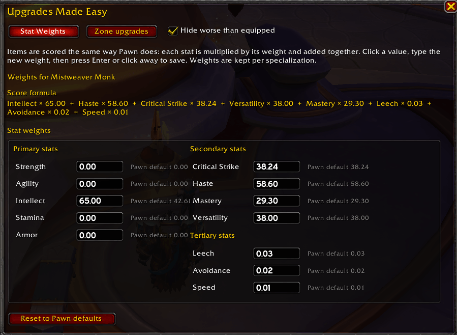 Set Custom Weights for Each Stat