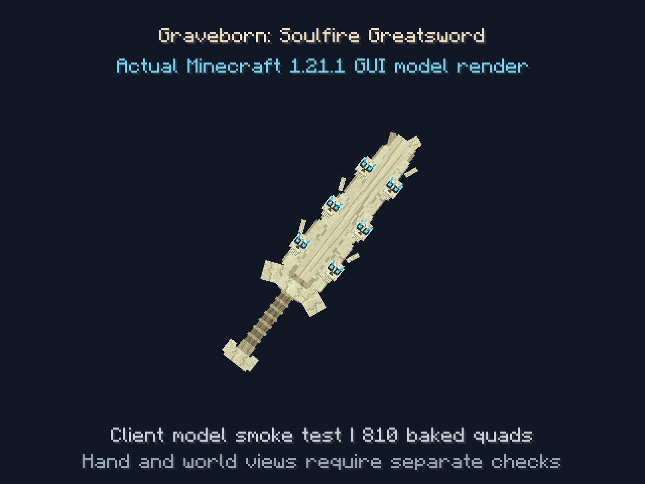 Thumbnail Historical version 1.0.0: actual Minecraft Java 1.21.1 GUI render with blue eyes. Version 1.1.0 restores this shape with full-bright purple eyes. Held-item and survival-world views require separate checks.