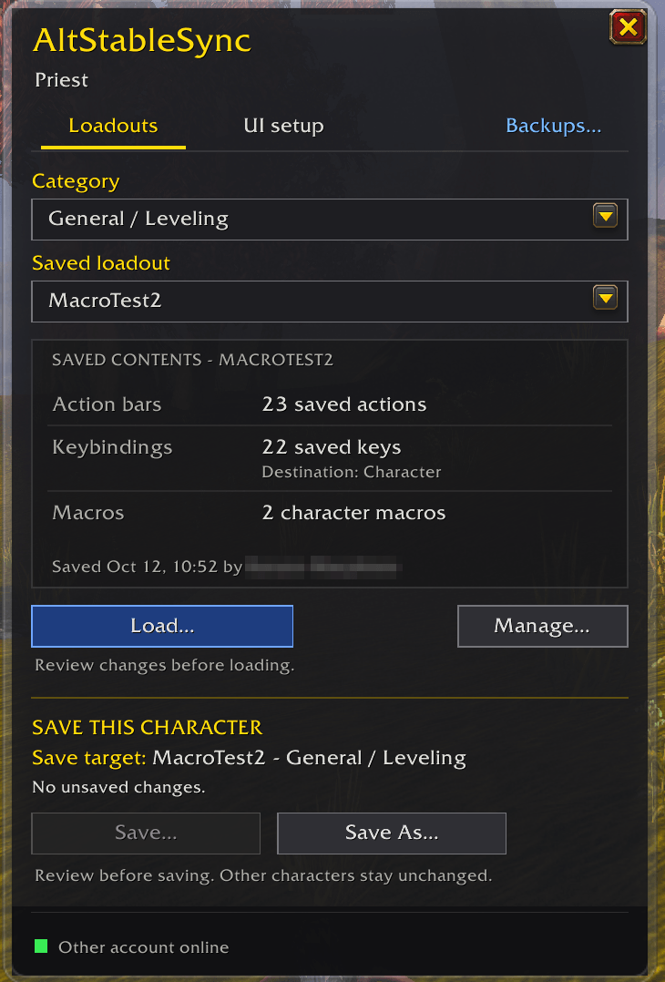 The AltStable Sync window