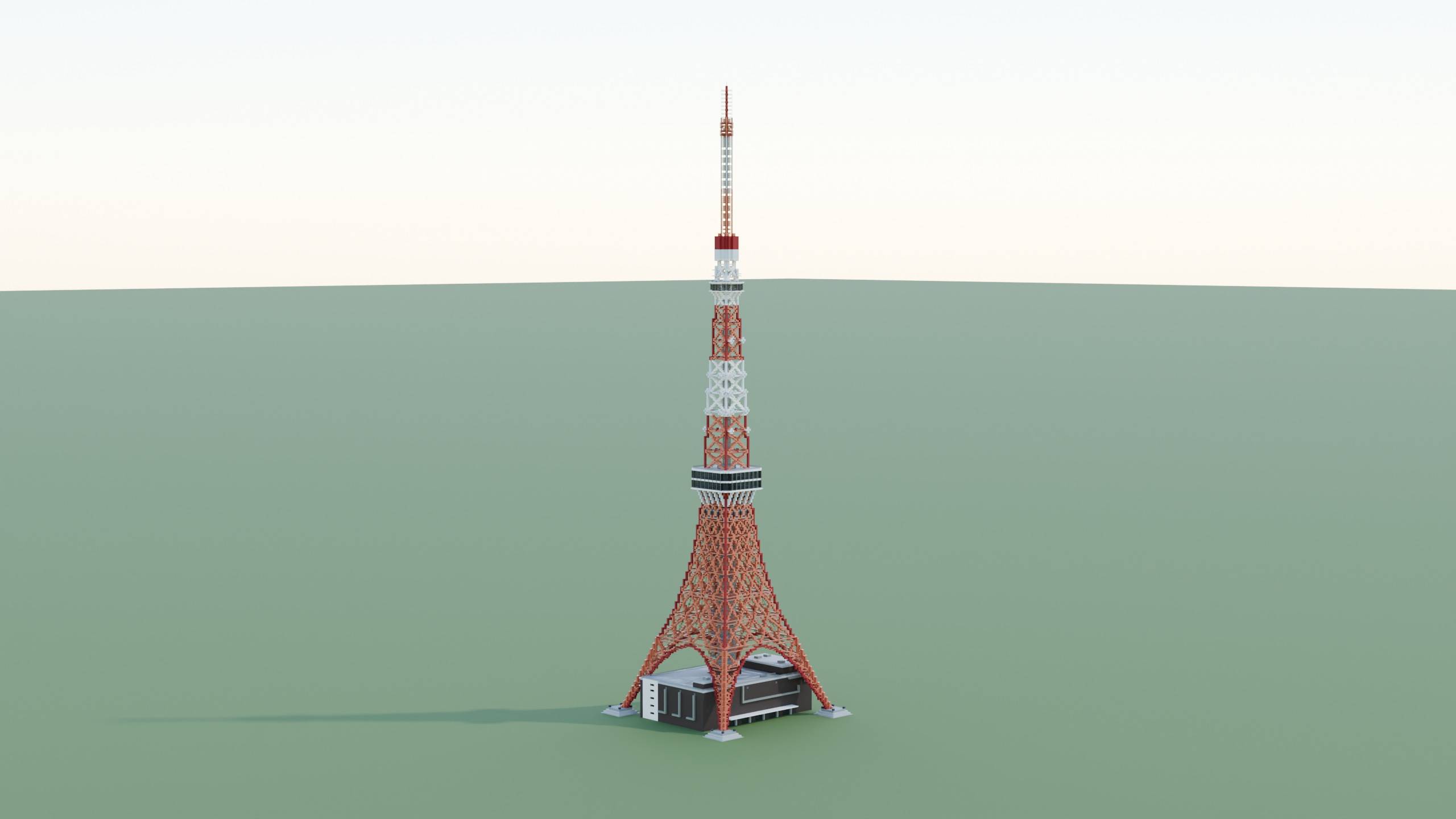 Thumbnail Northeast Full View of the Tokyo Tower build. Blender render; in-game lighting may differ.