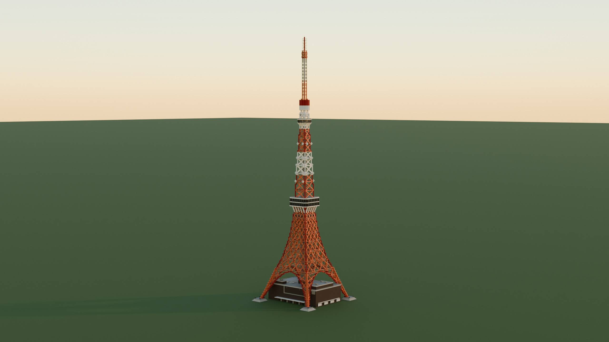 Thumbnail Northwest Evening of the Tokyo Tower build. Blender render; in-game lighting may differ.