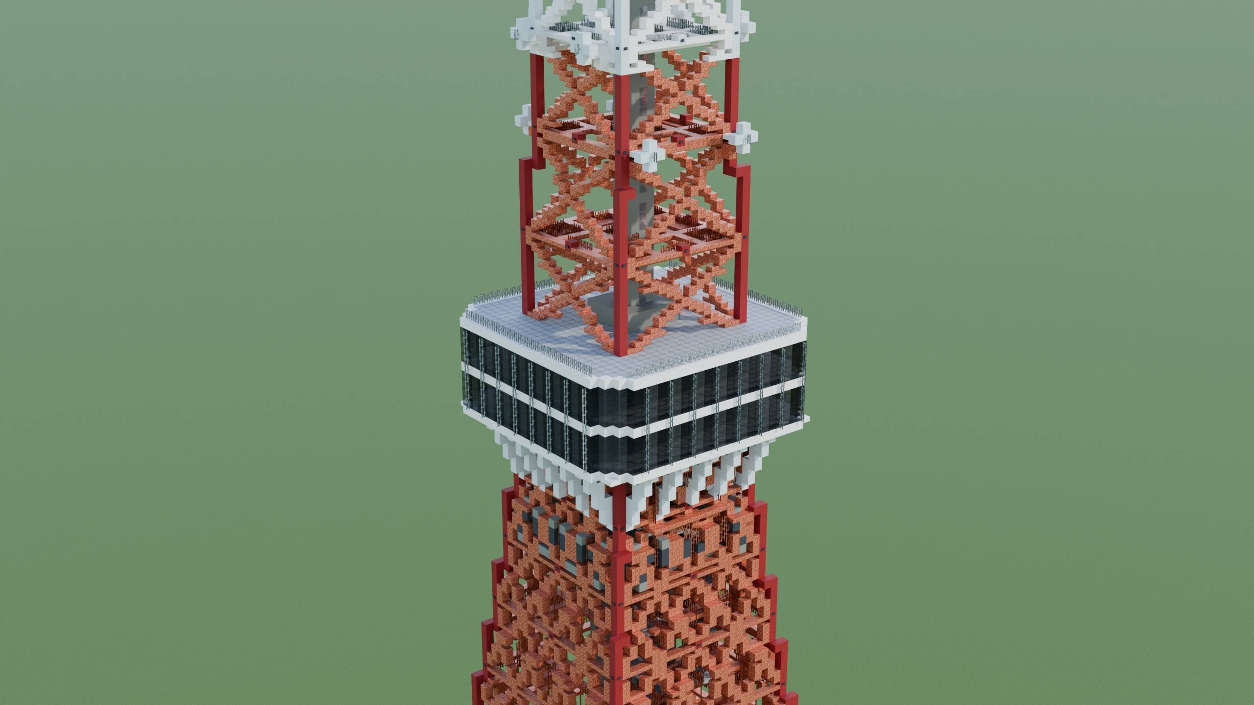 Thumbnail Main Deck and Lattice of the Tokyo Tower build. Blender render; in-game lighting may differ.