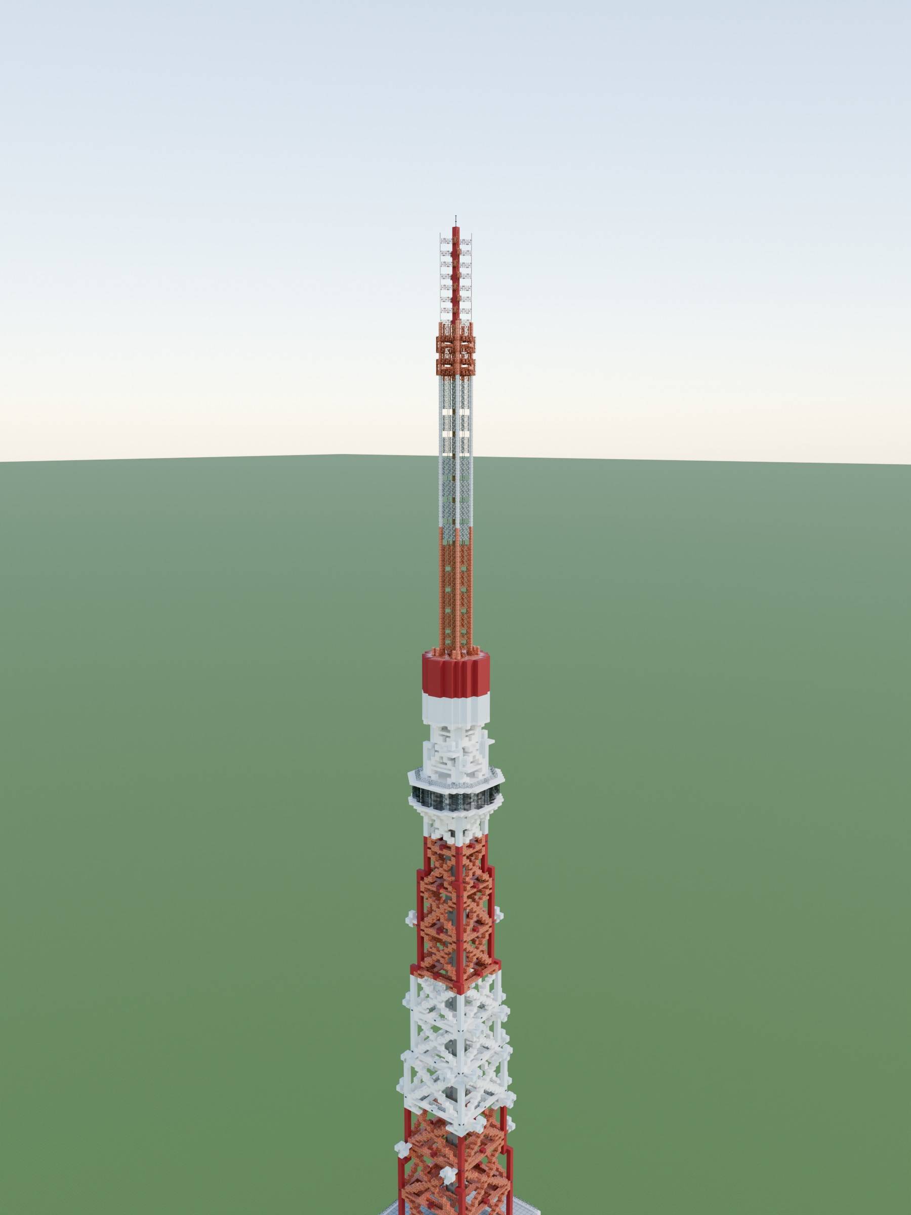 Thumbnail Top Deck and antenna of the Tokyo Tower build. Blender render; in-game lighting may differ.