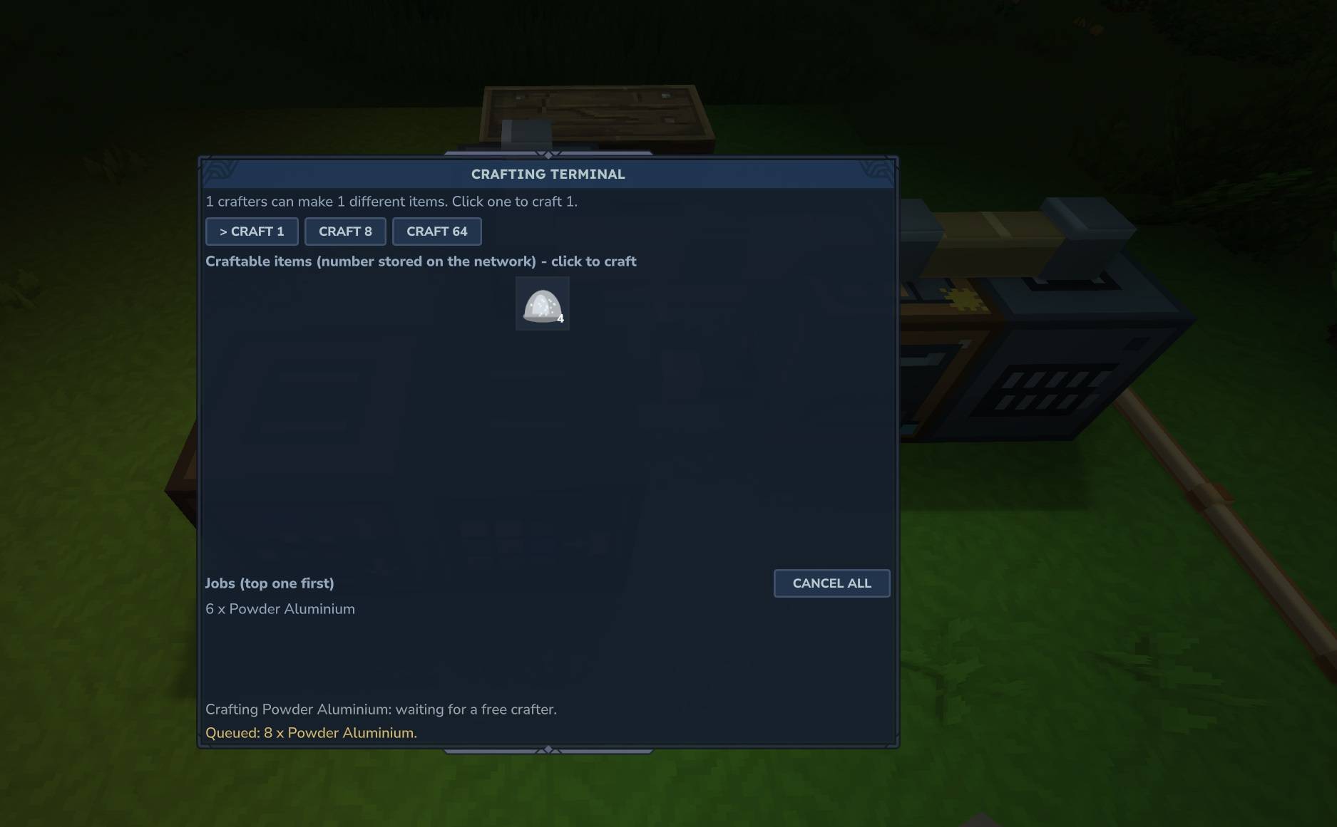Thumbnail request crafting of items. shows all recipes assigned in autocrafters across the network