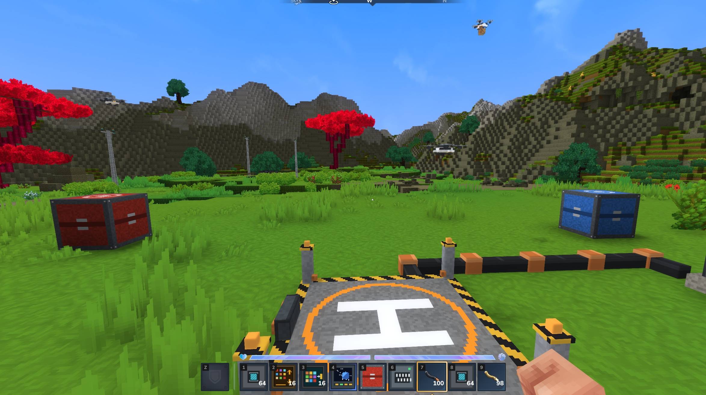 Thumbnail a drone port, with a provider and requester chest, and drones flying