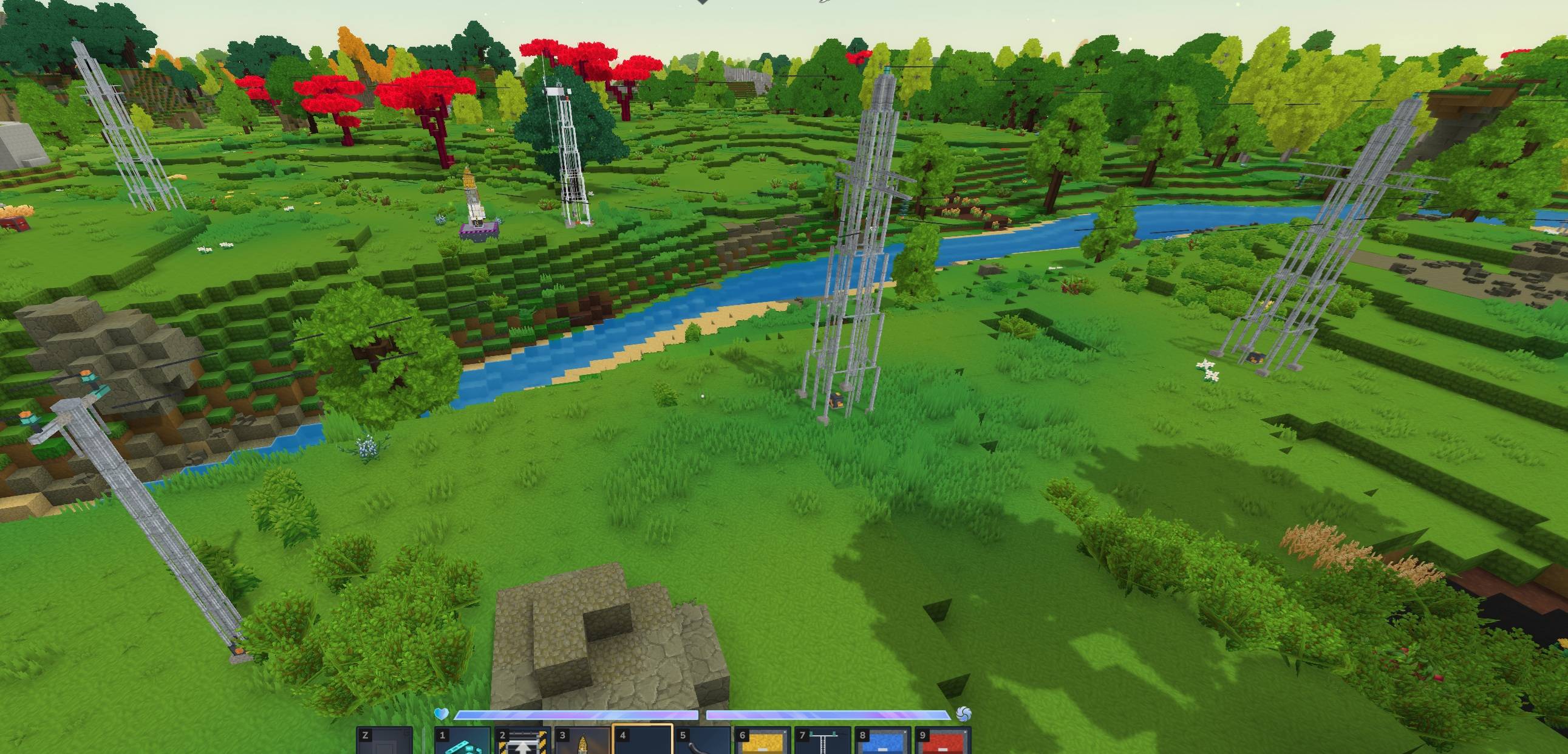 Thumbnail powerlines transfer power a long way. automatically connect