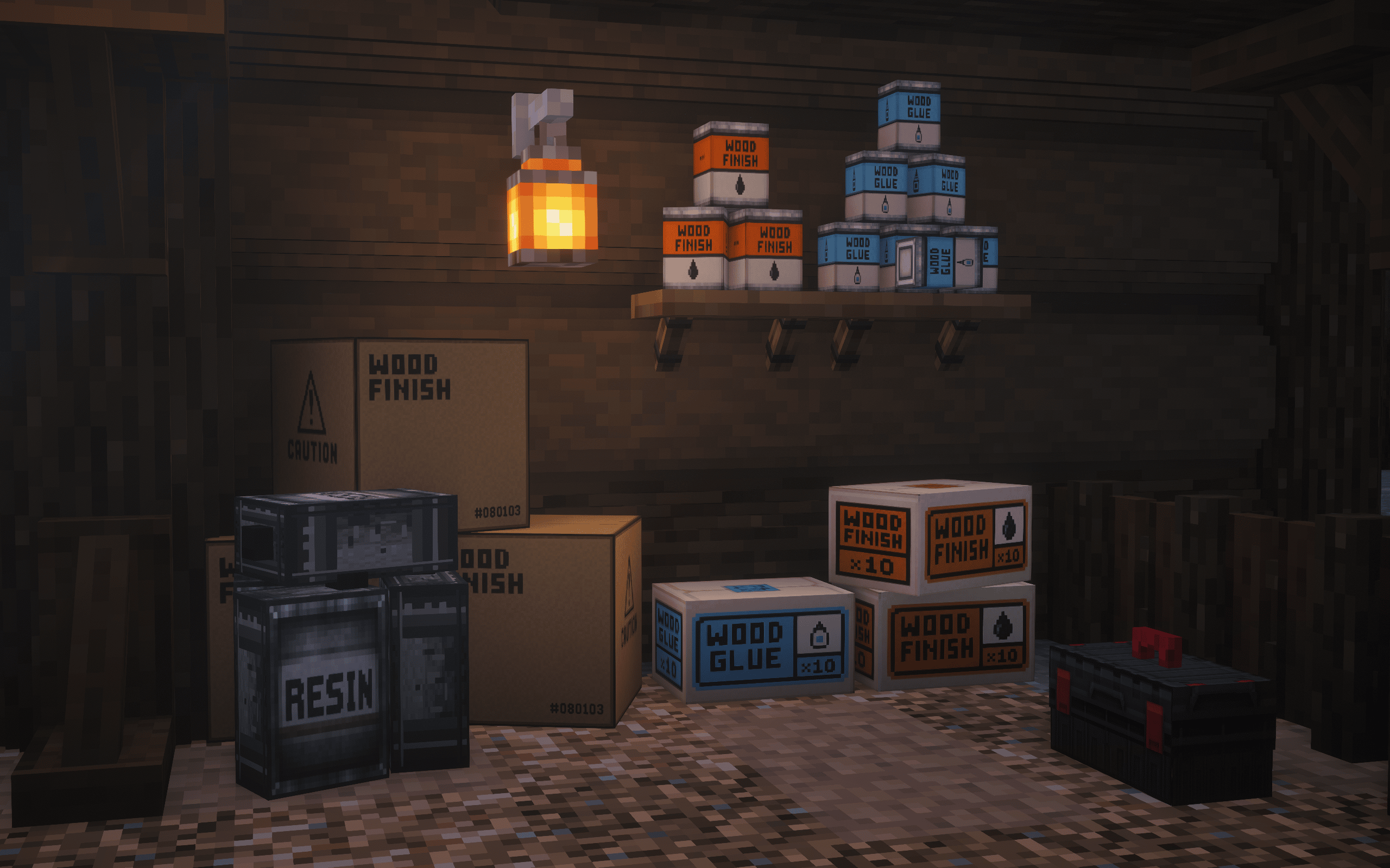 Bring your workshops and storage areas to life with decorative supply boxes, wood glue, wood finish, resin containers, and toolboxes. Add realistic details to your lumberyards, workshops, and survival bases.
