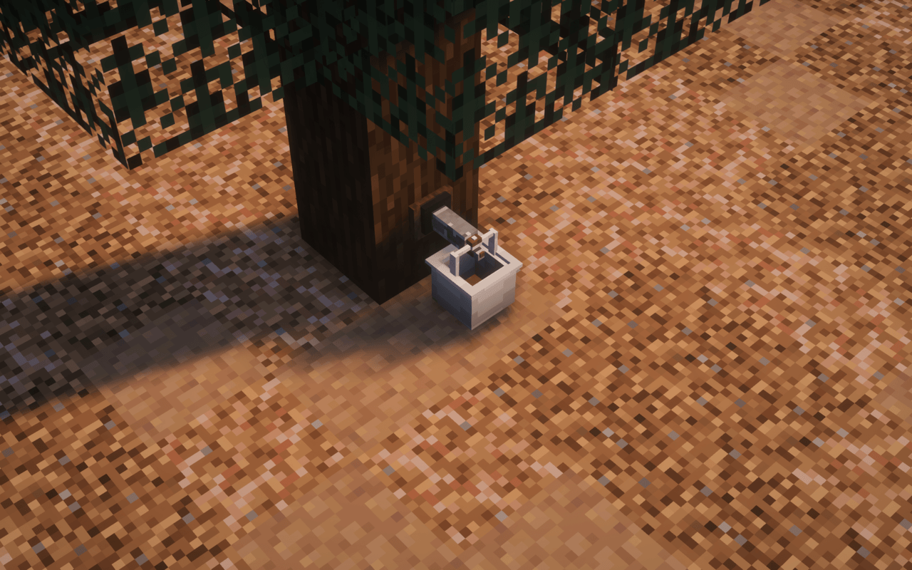 Extract resin directly from trees using the tree tap and collect it in a small container below. This simple feature adds a practical and immersive way to gather resources for crafting and workshop use.