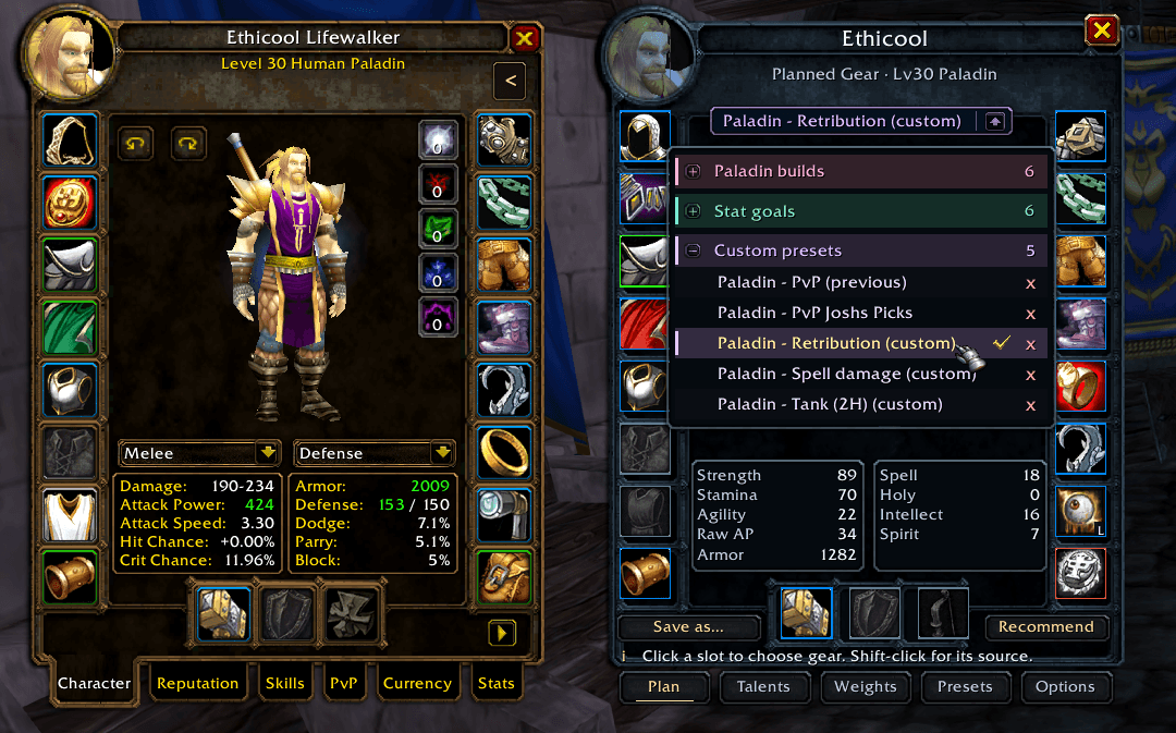 Thumbnail Choose a class build or stat goal, then save your own custom outfits. Default builds and custom presets stay organized in separate groups.