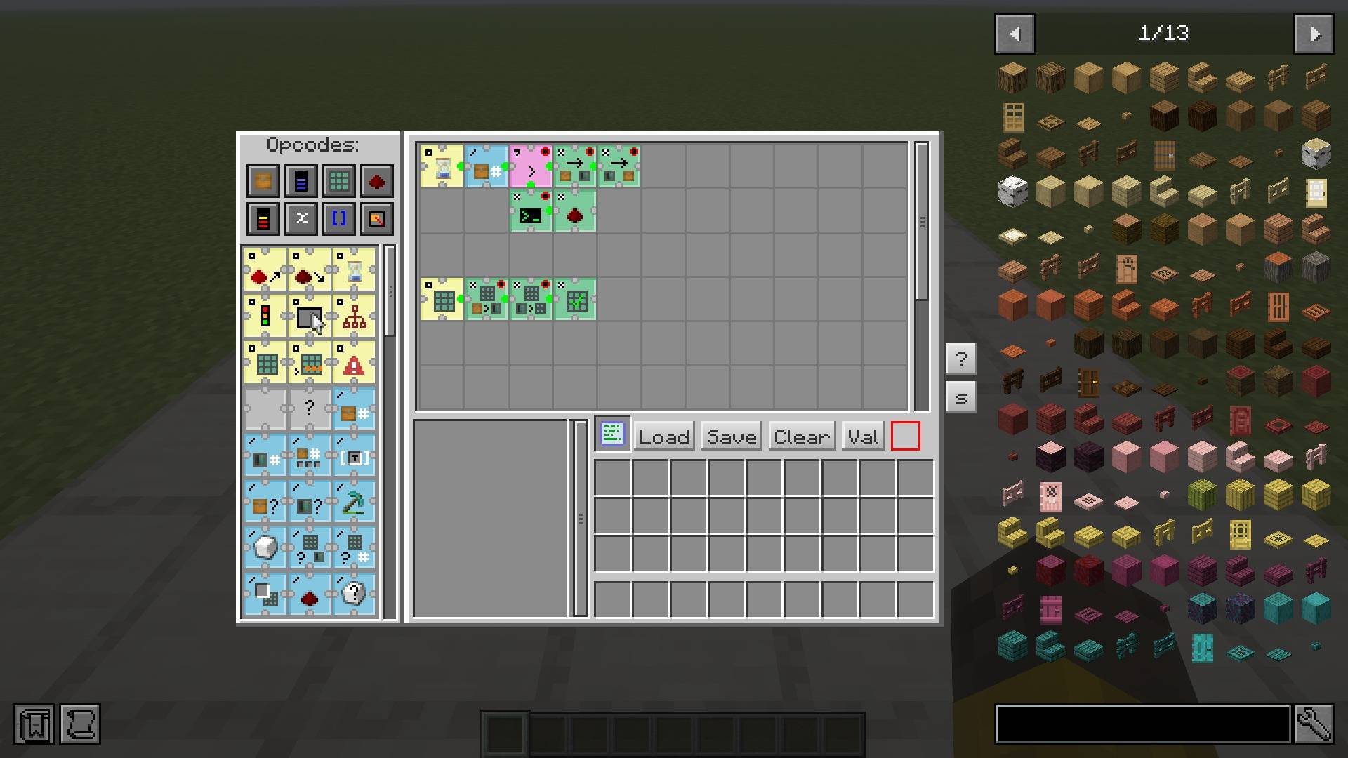 Build programs from opcodes on a grid in the programmer and save them onto programmer cards.
