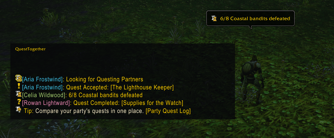 Thumbnail Follow quest progress through concise chat updates and optional overhead bubbles while you adventure.