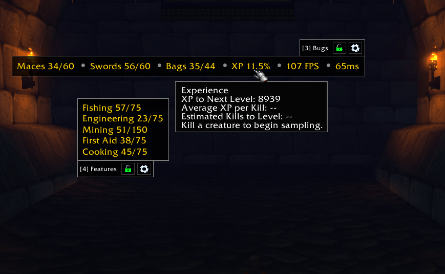 Thumbnail New Professions tracking, Experience hover details with estimated kills to level, and customizable HUD groups. Part of the v0.9.3 Beta update.