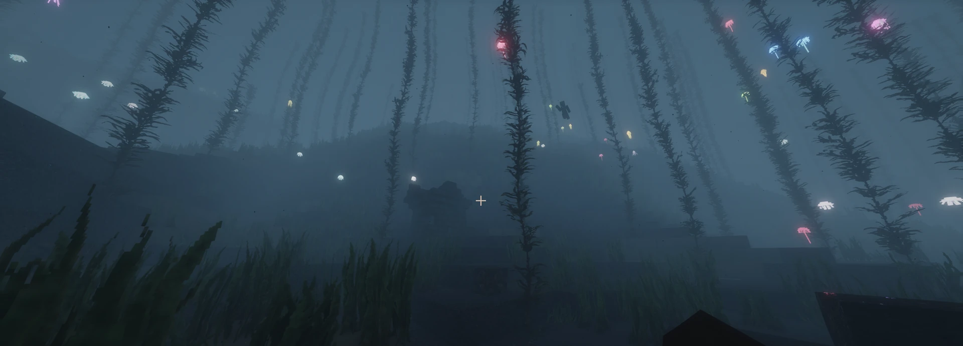 Thumbnail Kelp and jellyfish in the deep fog. Taken with the Packtrix resource pack and AstraLex shaders.