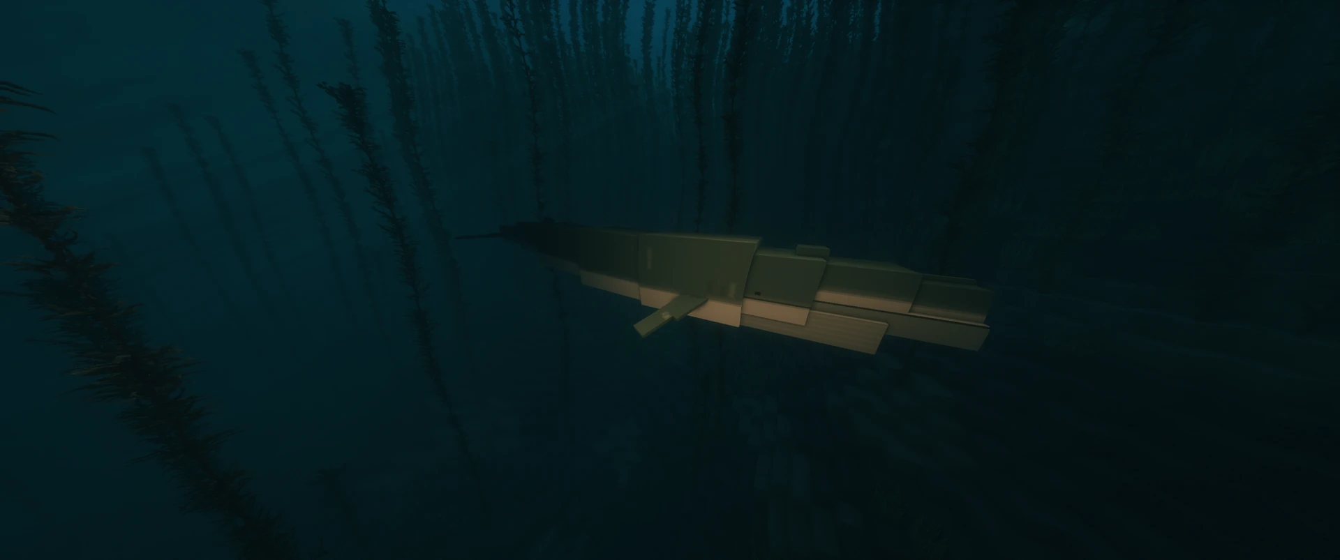 Thumbnail A life-size blue whale passing through the kelp. Taken with the Packtrix resource pack and AstraLex shaders.