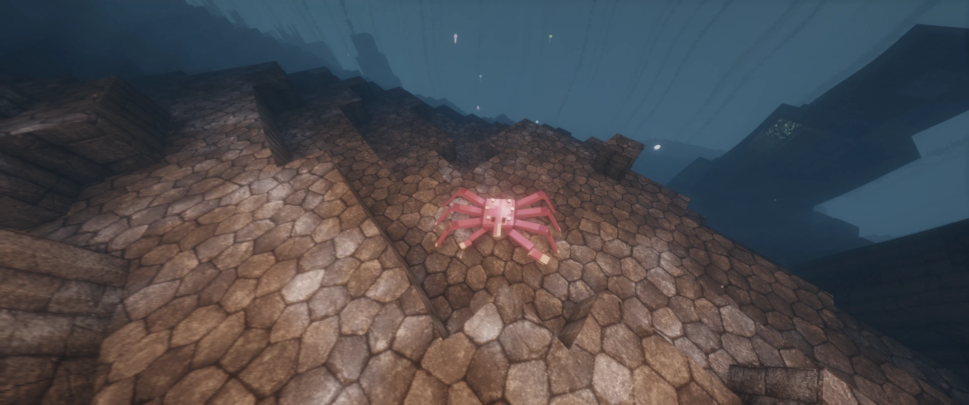 Thumbnail One of three crab species, this one on the deep basalt. Taken with the Packtrix resource pack and AstraLex shaders.