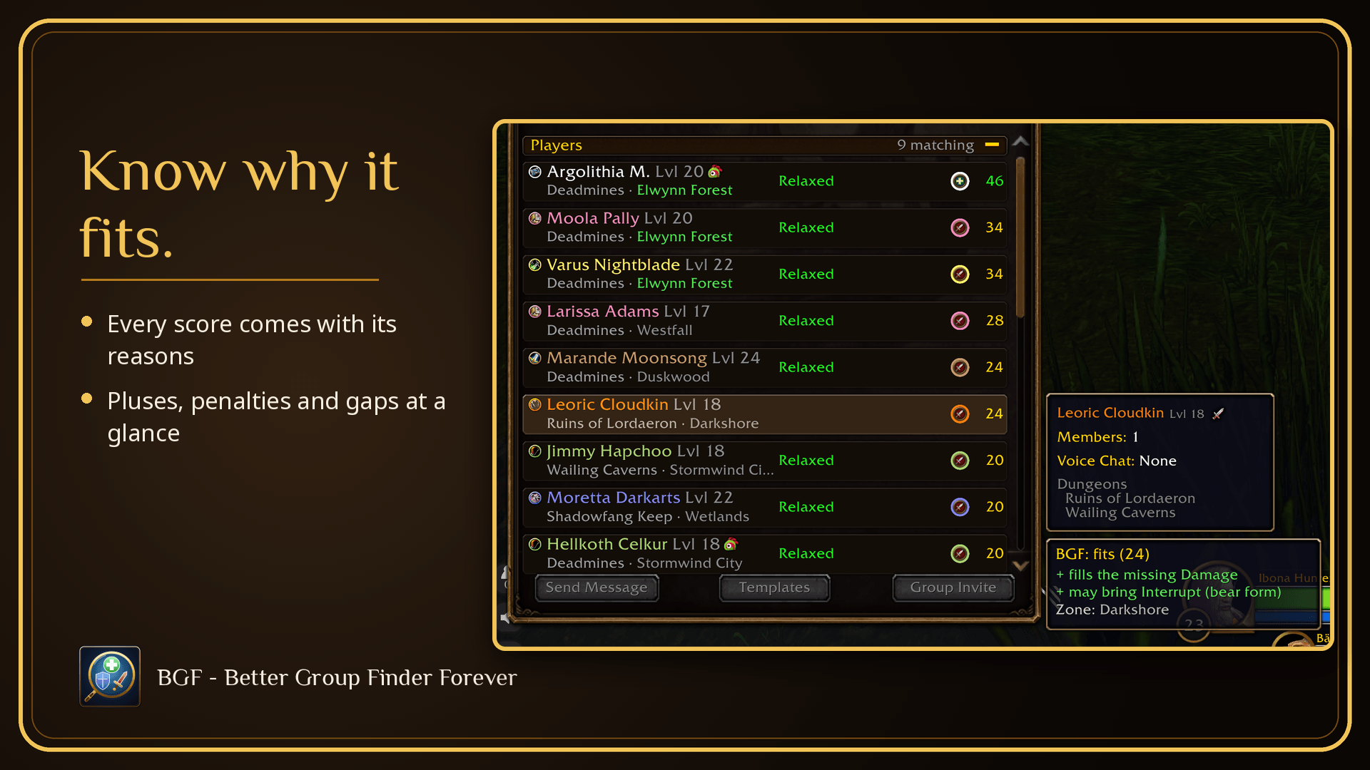 Every score comes with its reasons in the tooltip.